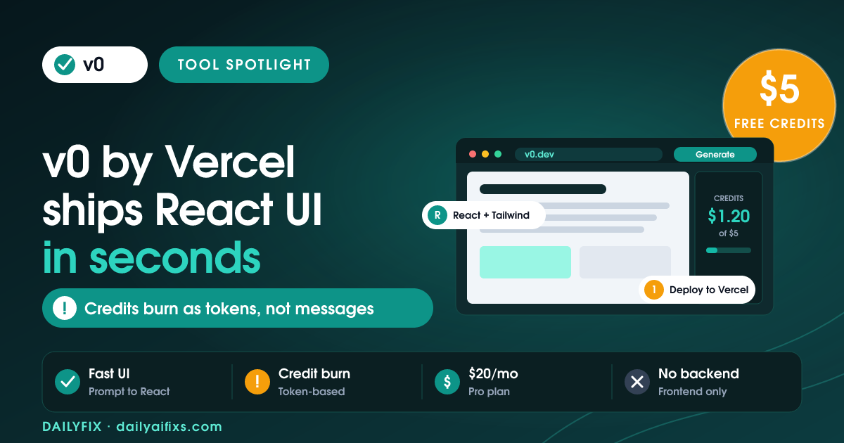 v0 by Vercel Pricing 2026: The $5 Credit Catch
