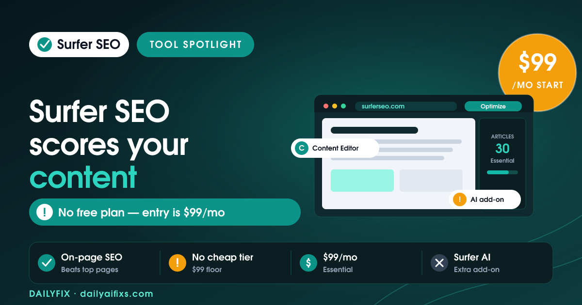 Surfer SEO Pricing 2026: Why It Starts at $99